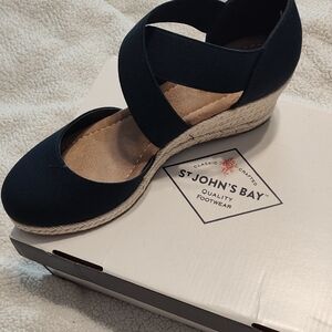 St. John's Bay Black Espadrille Flats with Strap